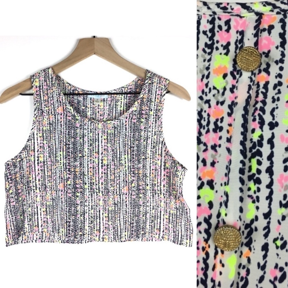 JUN & IVY Crop Tank Top Sleeveless Lightweight Boho Neon Stripe Dot Size Small